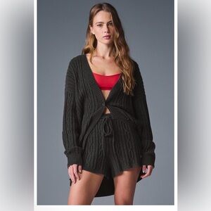 ALO Yoga Charcoal Cable-Knit Cardigan